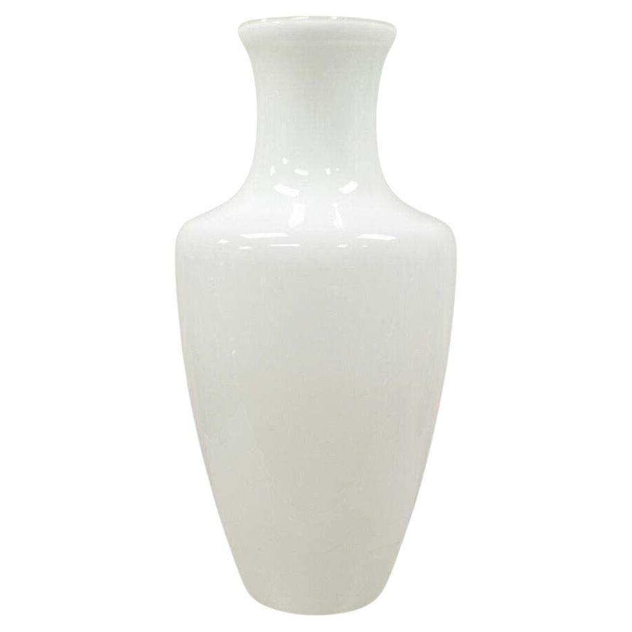 Modern Large White Cased Blown Glass 30" Floor Vase Vessel For Sale