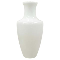 Vintage Modern Large White Cased Blown Glass 30" Floor Vase Vessel