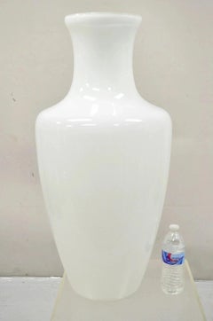 Modern Large White Cased Blown Glass 30" Urn Form Floor Flower Vase Vessel