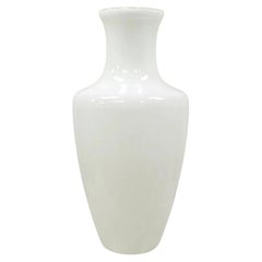 Modern Large White Cased Blown Glass 30" Urn Form Floor Flower Vase Vessel