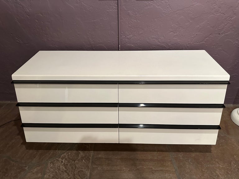 Modern Large White Lacquer Dresser with Long Black Handles For Sale at  1stDibs | long white dressers, white dresser black handles, white dresser  with black handles
