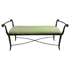 Modern late 20th century wrought iron upholstered bench