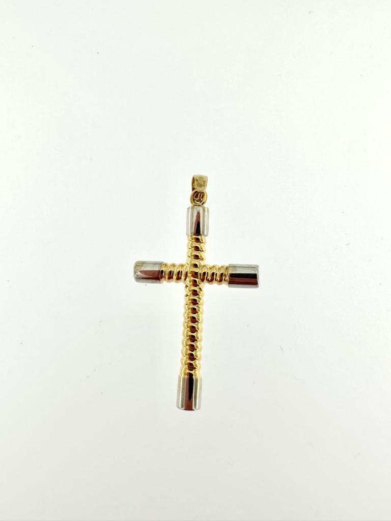 Croix latine moderne avec zircon en or jaune et blanc 18 carats Unisexe en vente