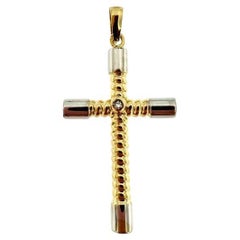 Modern Latin Cross with Zircon 18 Karat Yellow and White Gold