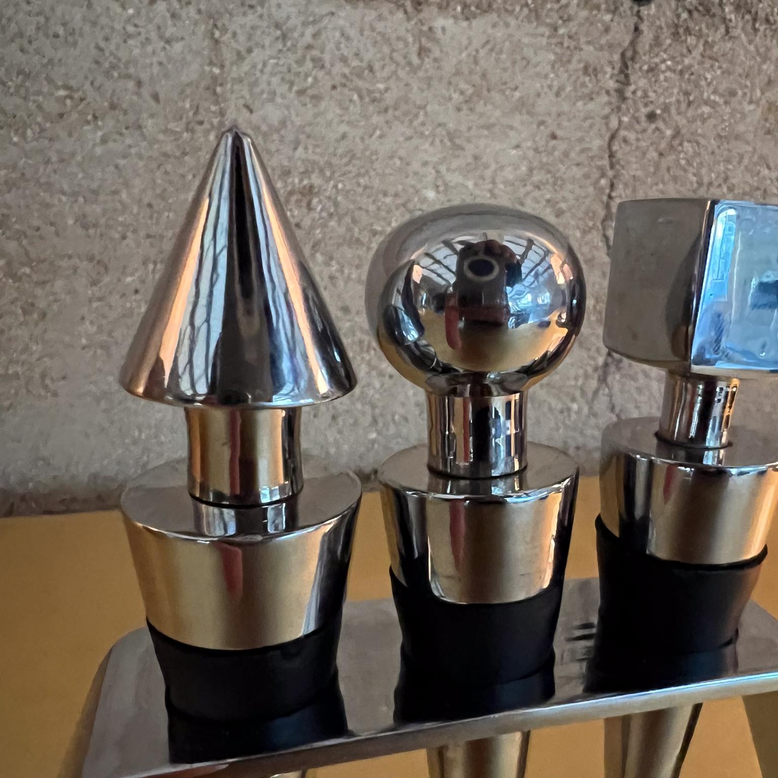 Contemporary Modern Lauffer Geometric Set of Three Chrome Bottle Stoppers For Sale