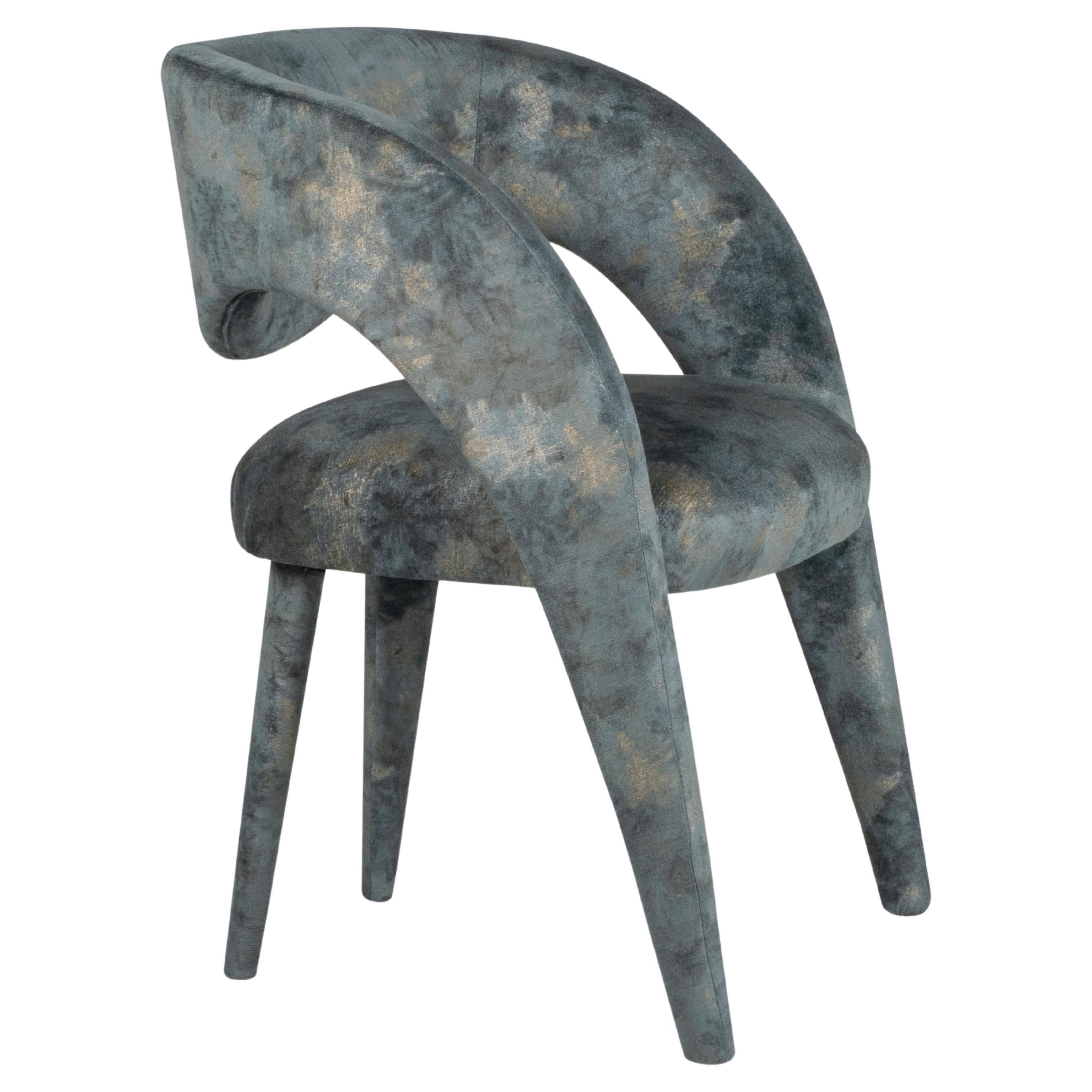 Modern Laurence Dining Chair, Blue Jacquard Velvet, Handmade Portugal Greenapple