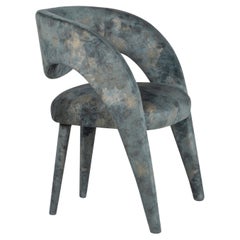 Modern Laurence Dining Chair, Blue Jacquard Velvet, Handmade Portugal Greenapple