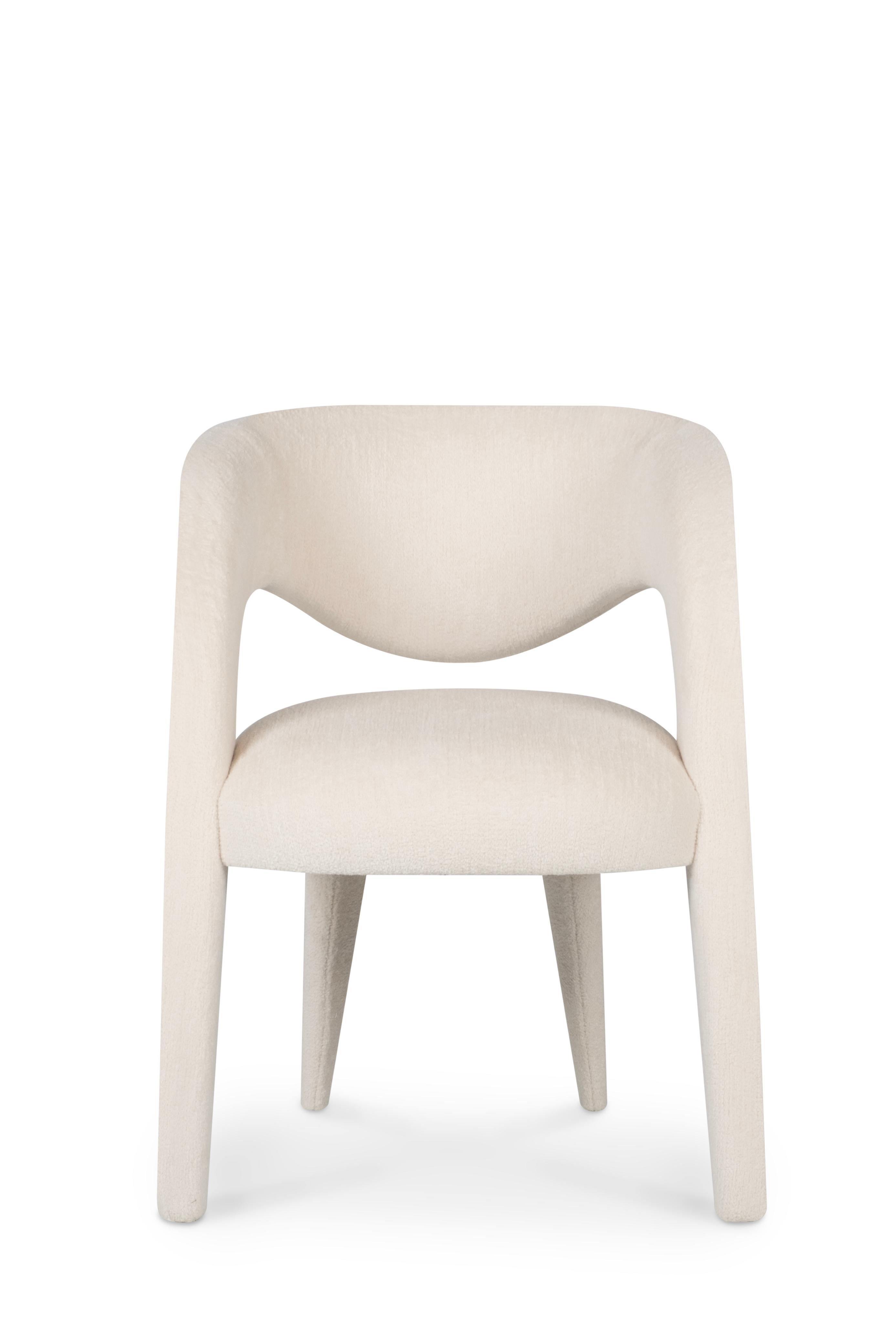 Portuguese Modern Laurence Dining Chair, DEDAR Beige Chenille, Handmade Portugal Greenapple For Sale