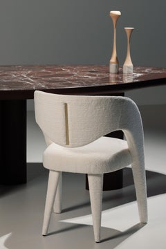 Modern Laurence Dining Chair, DEDAR Pearl Chenille, Brass Handmade by Greenapple