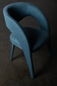 Modern Laurence Dining Chair, Denim Blue Woven, Handmade by Greenapple