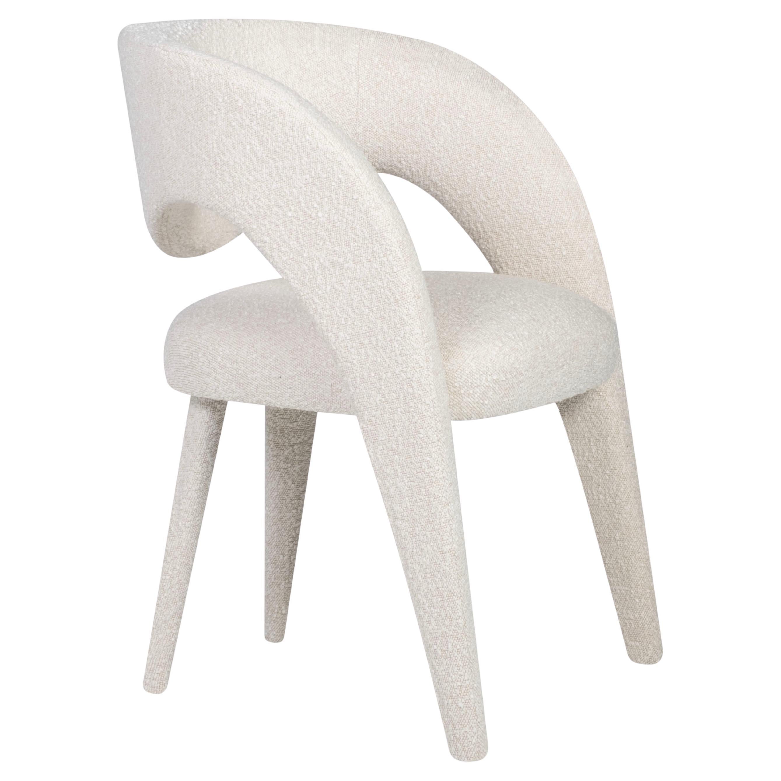 Modern Laurence Dining Chairs, Cream Bouclé, Handmade Greenapple
