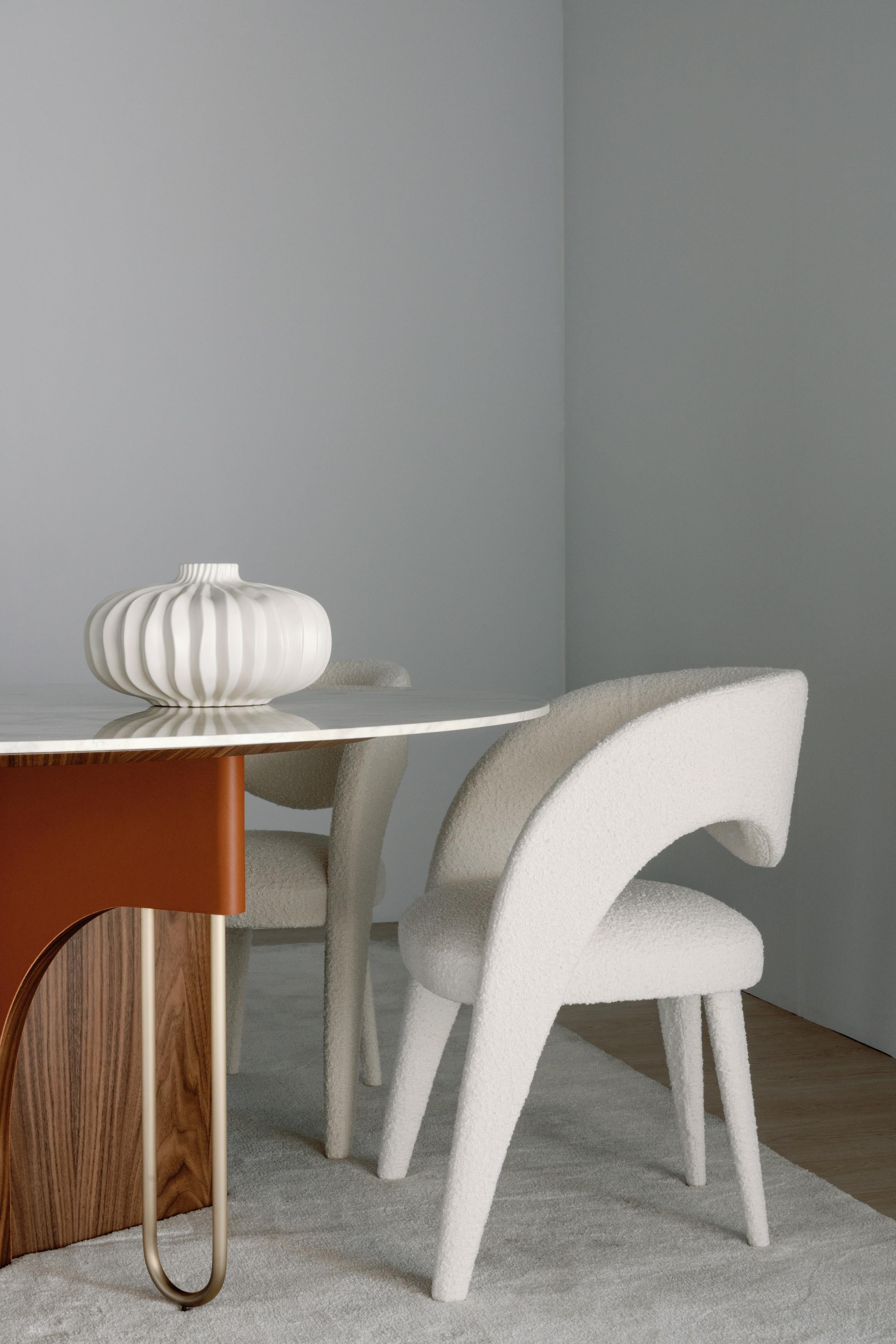 Modern Laurence Dining Chairs, Off-White Bouclé, Handmade Portugal by Greenapple For Sale 3