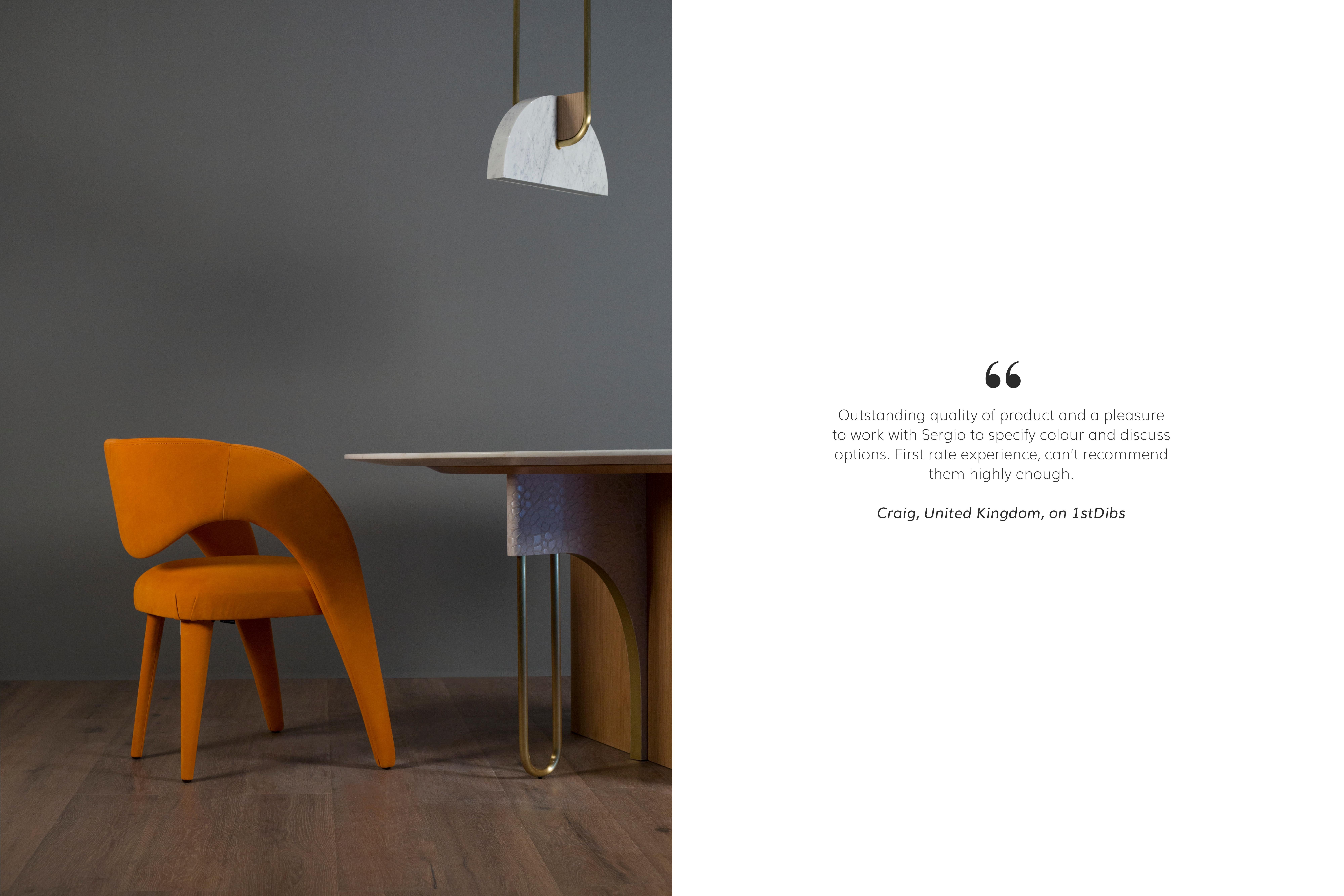 Hand-Crafted Modern Laurence Dining Chairs, Yellow Leather, Handmade Portugal by Greenapple For Sale