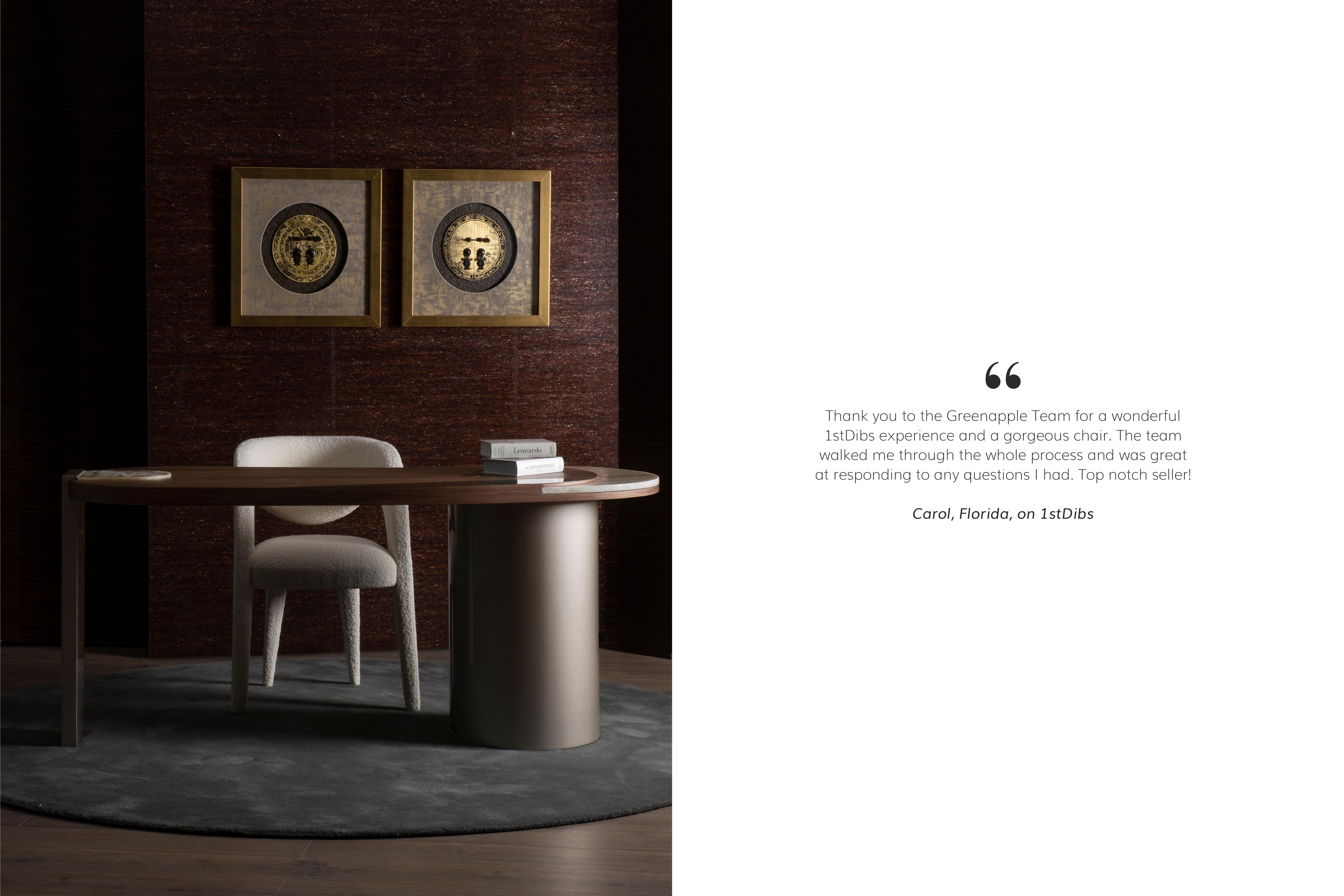 Modern Laurence Dining Chairs, Leather, Velvet Jacquard, Handmade by Greenapple For Sale 3