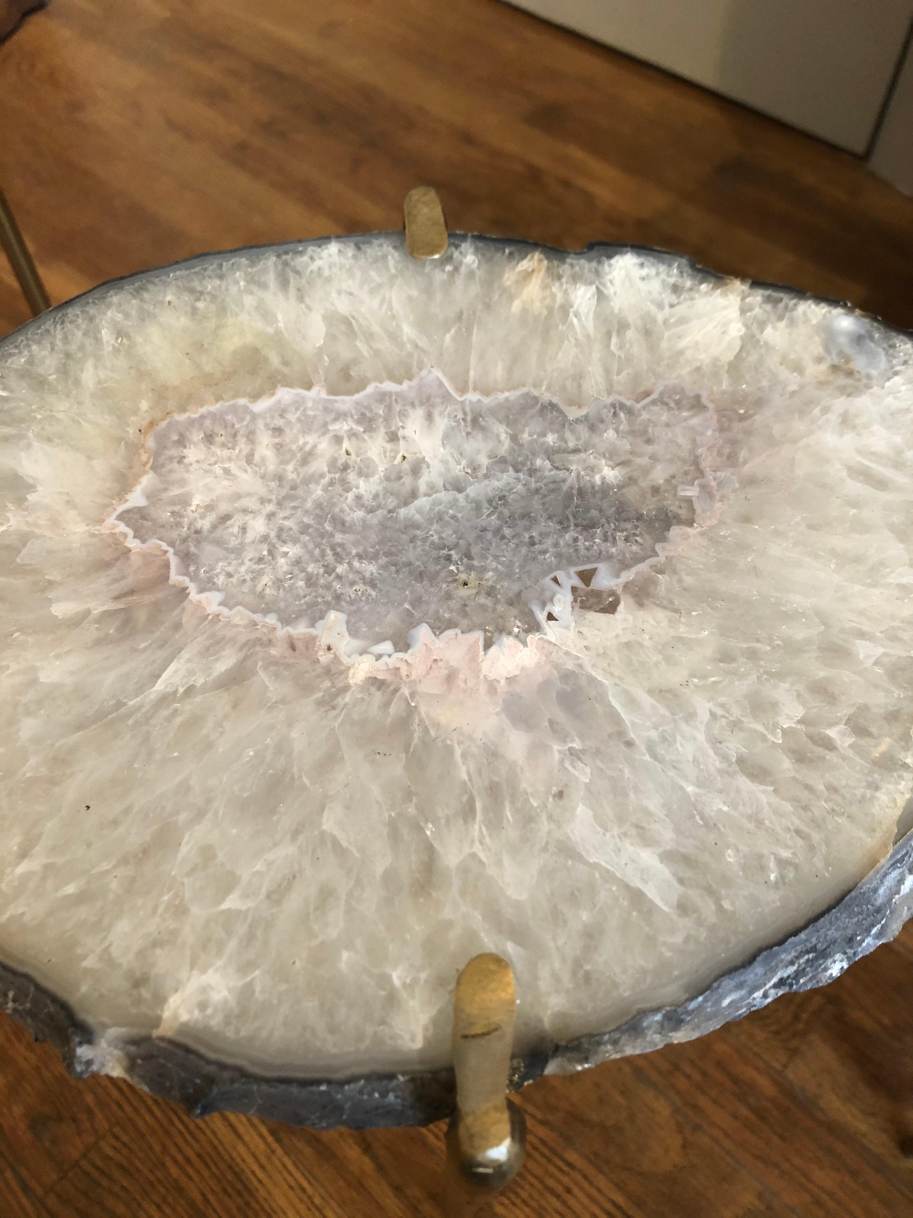 American Organic Modern White and Lavender Quartz Geode Tea Table