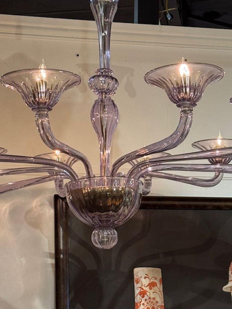 Araña moderna de cristal de Murano soplado color lavanda con 10 brazos Italiano en venta