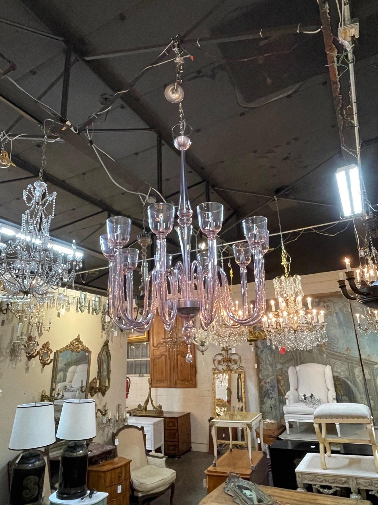 Gorgeous modern lavender Murano glass 10 arm chandelier. A large scale fixture that is sure to impress! A true work of art!!
