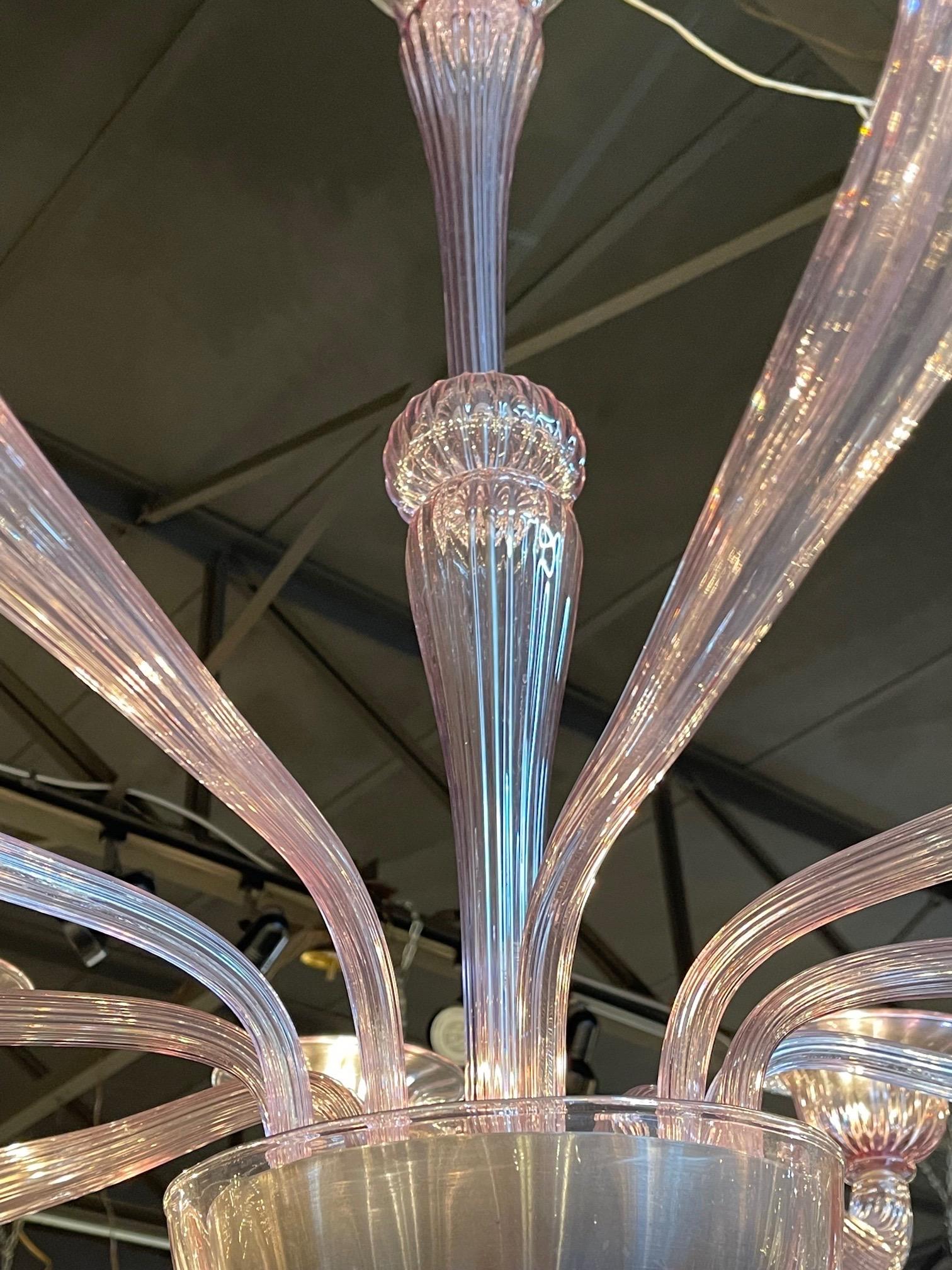 Modern Lavender Murano Glass 10 Arm Chandelier In Good Condition For Sale In Dallas, TX