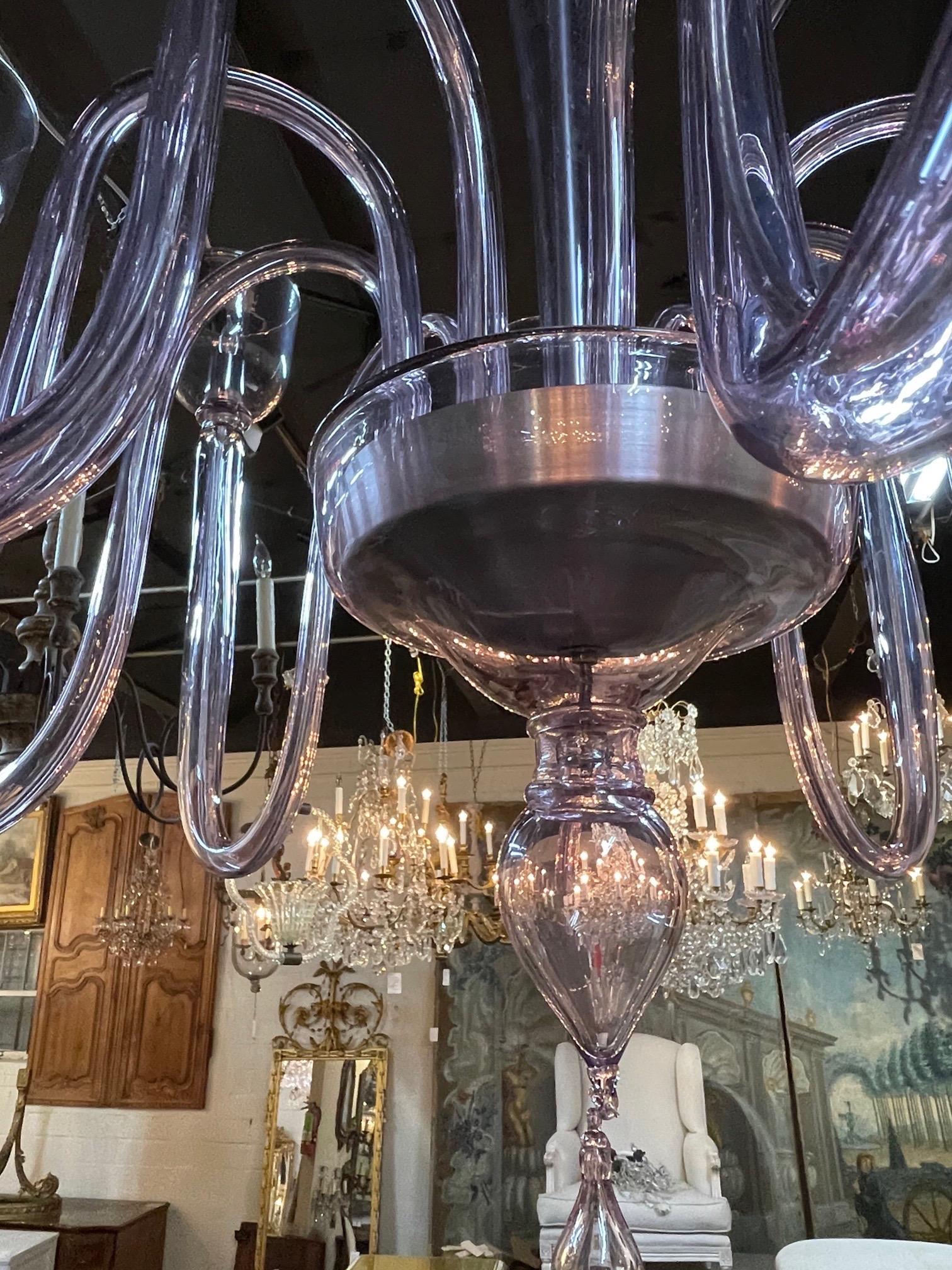 Modern Lavender Murano Glass 10 Arm Chandelier In Good Condition For Sale In Dallas, TX