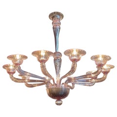 Lampadario moderno a 10 bracci in vetro di Murano color lavanda