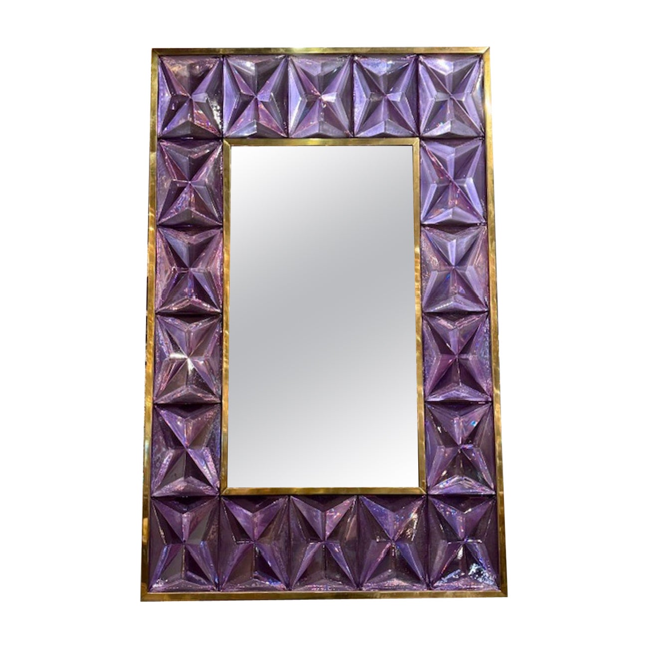 Miroir moderne en verre de Murano et laiton lavande