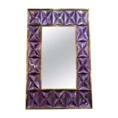 Miroir moderne en verre de Murano et laiton lavande