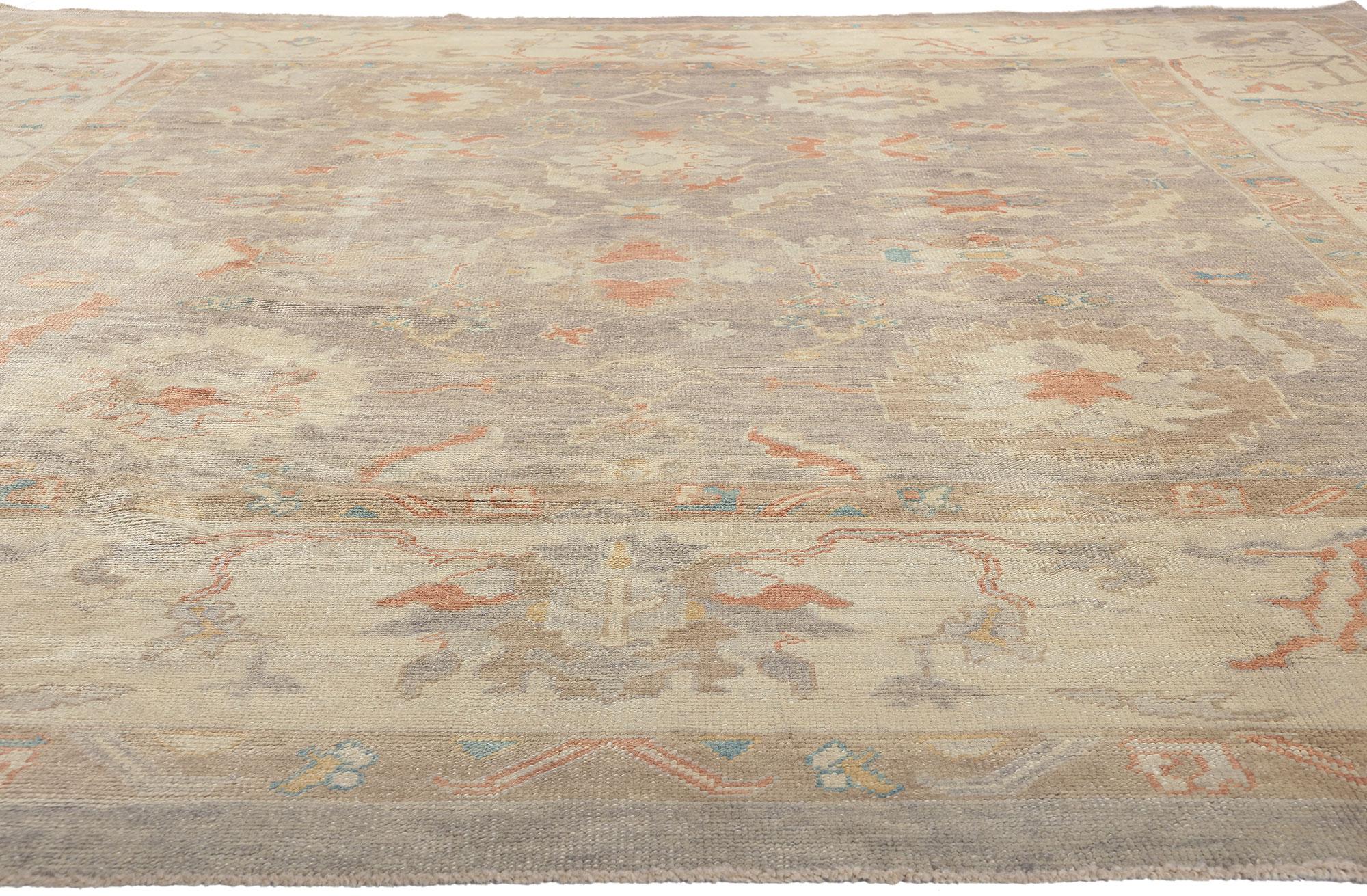 Hand-Knotted Modern Lavender Oushak Turkish Rug, Subtle Shibui Meets Biophilic Design For Sale