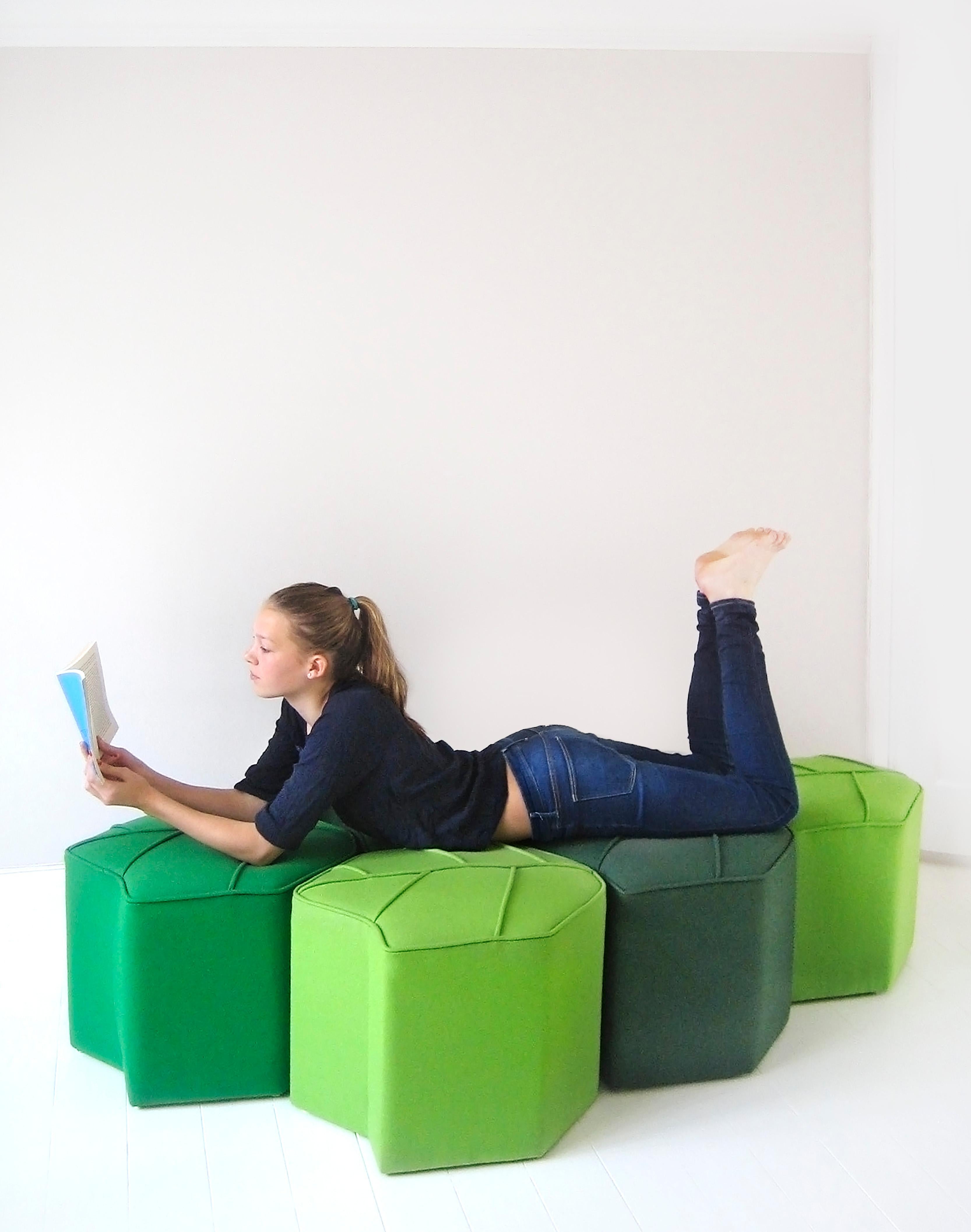 Pouf Leaf Seat Ottoman by design by nico, upholstered in Kvadrat  Wool fabric For Sale 3