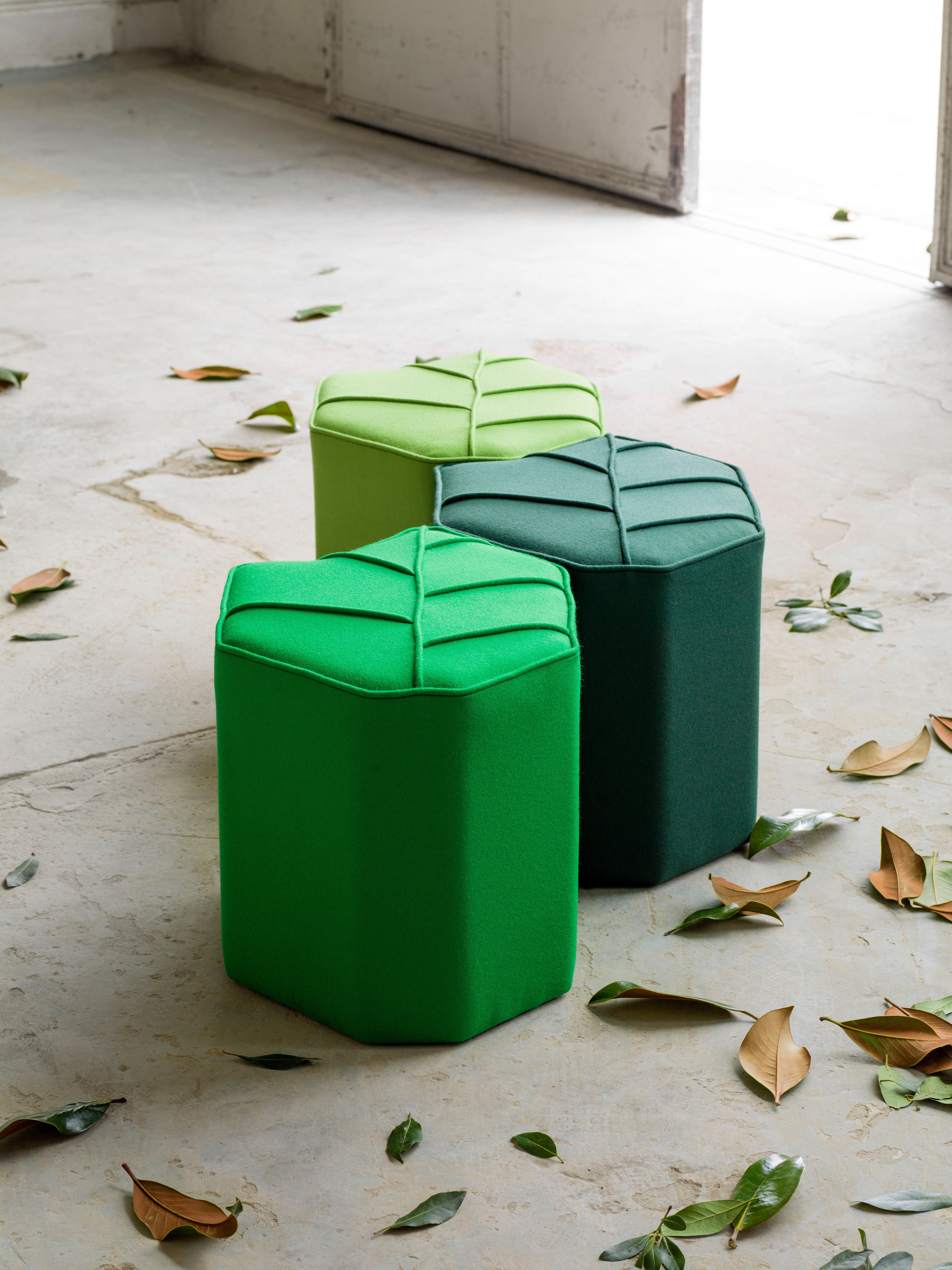 Modern Pouf Leaf Seat Ottoman by design by nico, upholstered in Kvadrat  Wool fabric For Sale
