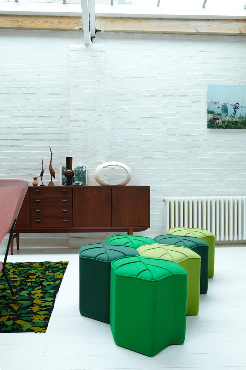 Pouf Leaf Seat Ottoman by design by nico, upholstered in Kvadrat  Wool fabric For Sale 1