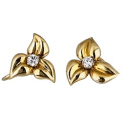 Modern, Leaf Style Earrings with .40 Carat Diamonds, VS Clarity, circa 1950
