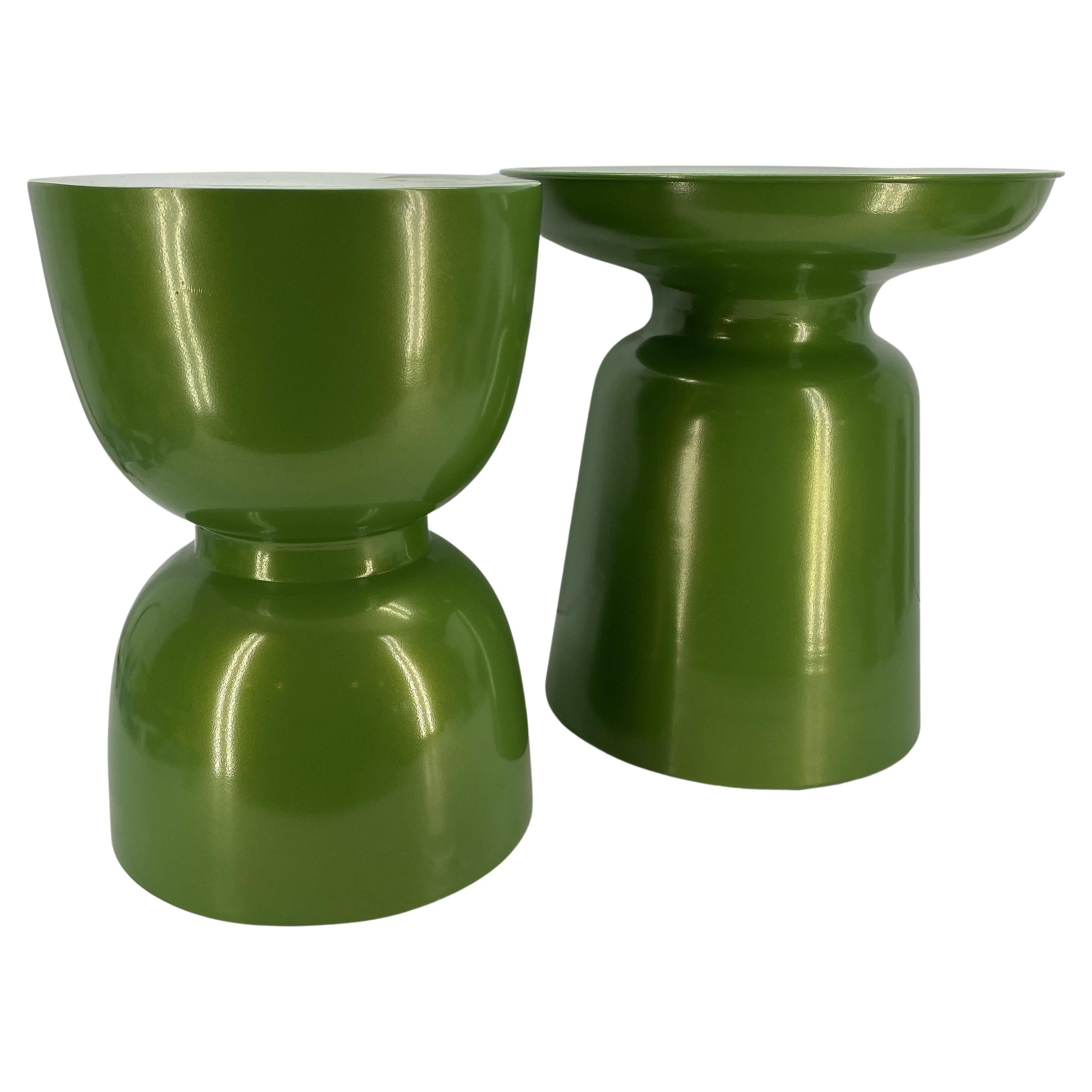Metal Modern Leafy Green Powder-Coated Sculptural Pedestal Side Table