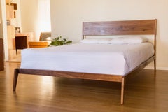 Modern Lean Bed, Midcentury Walnut Minimalist King Queen Full Optional Storage