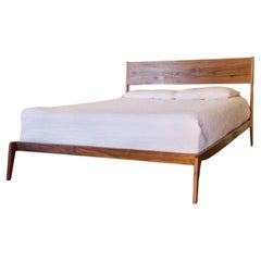 Modern Lean Bed, Midcentury Walnut Minimalist King Queen Full Optional Storage