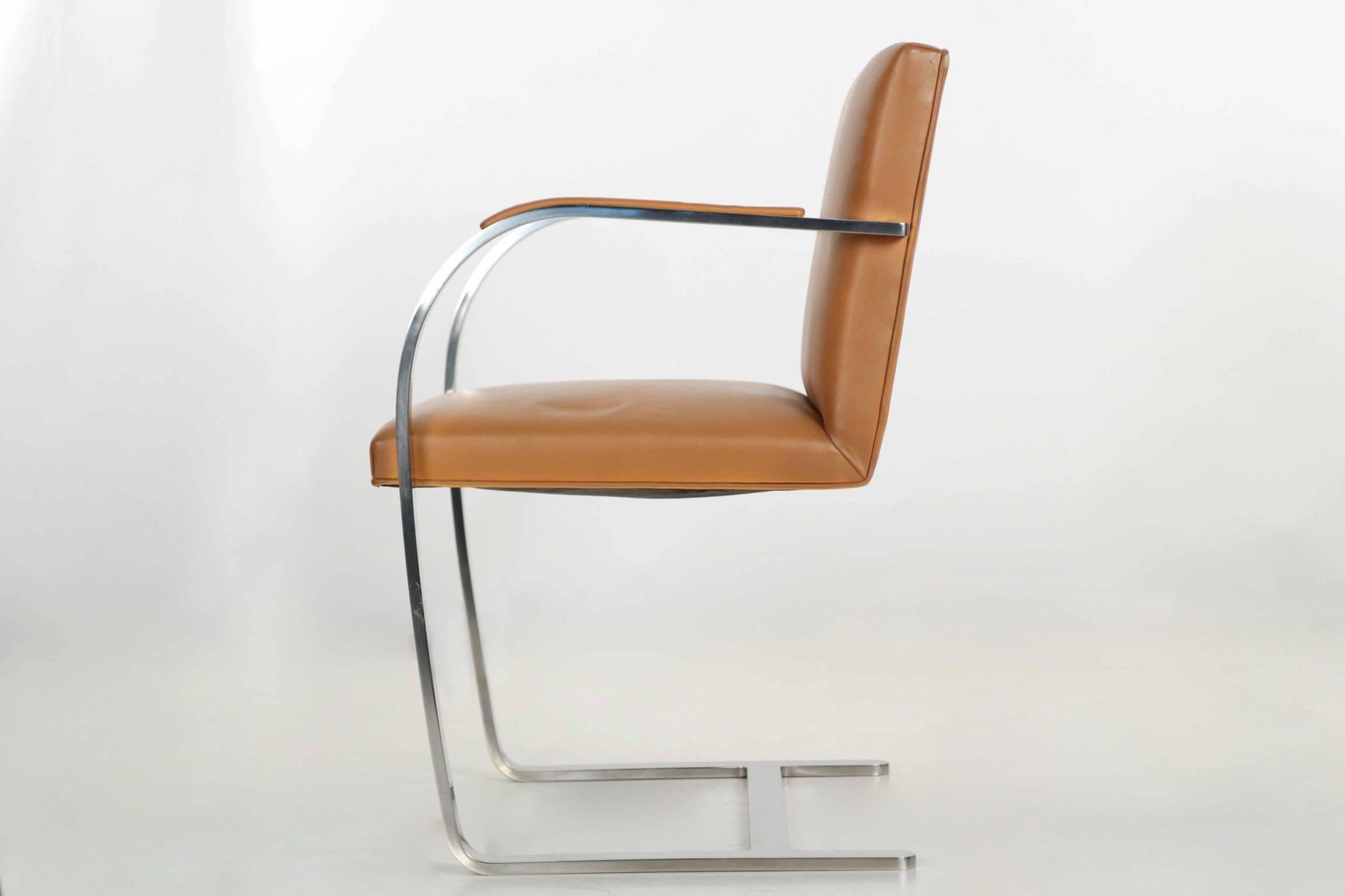 Bauhaus Modern Leather and Steel Brno Lounge Armchair by Mies van der Rohe for Knoll