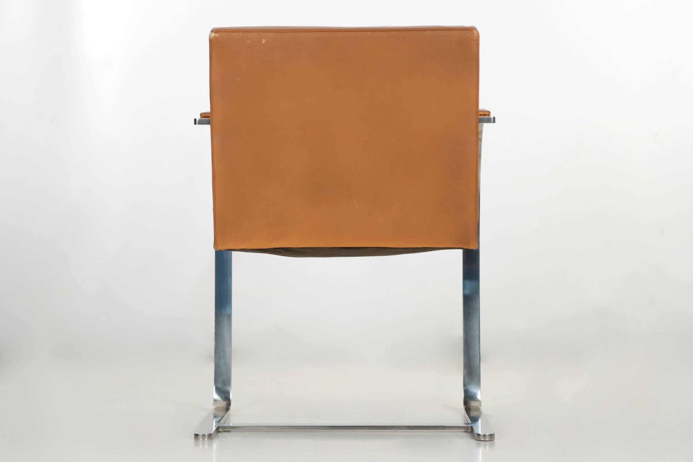 American Modern Leather and Steel Brno Lounge Armchair by Mies van der Rohe for Knoll