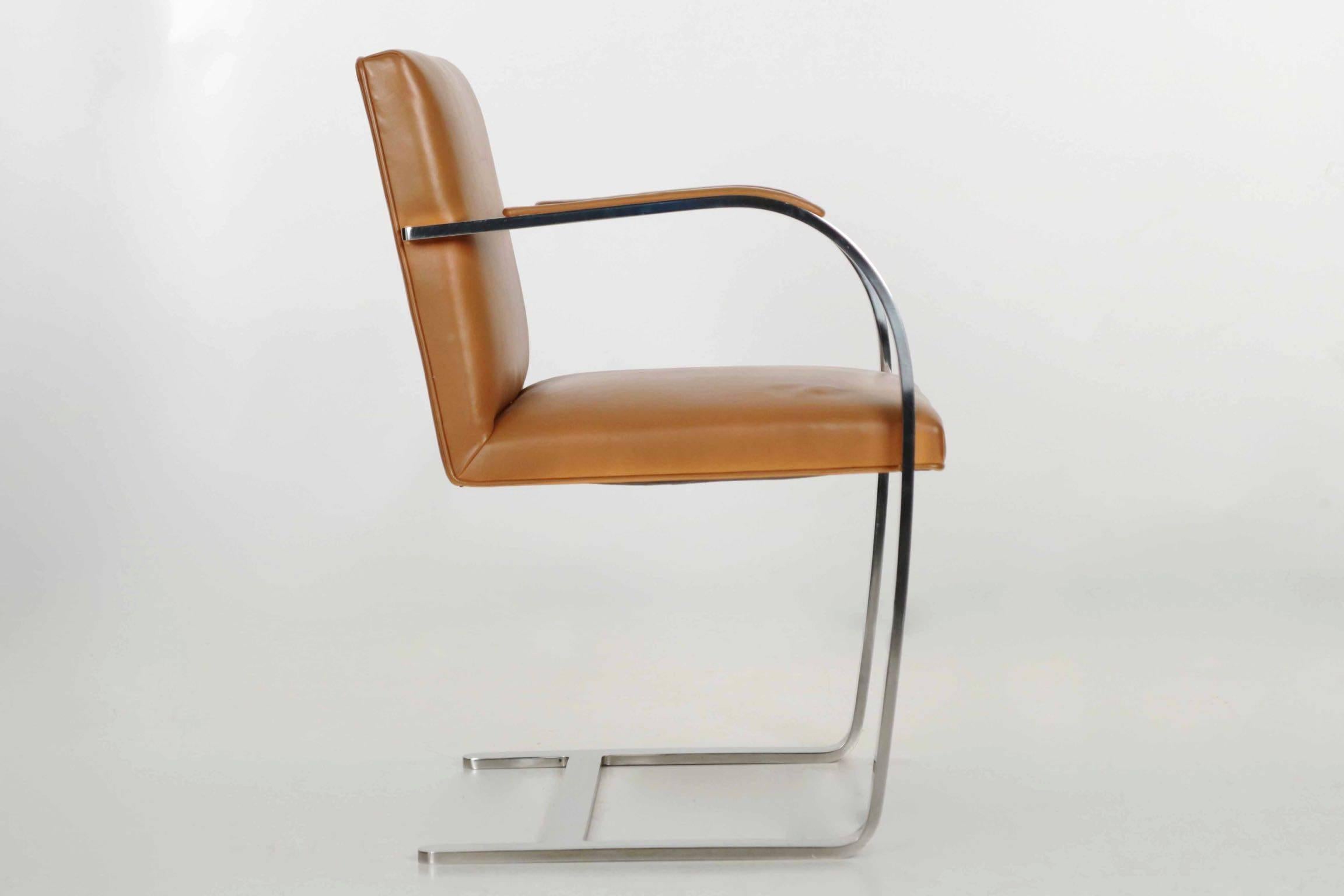 Modern Leather and Steel Brno Lounge Armchair by Mies van der Rohe for Knoll In Good Condition In Shippensburg, PA