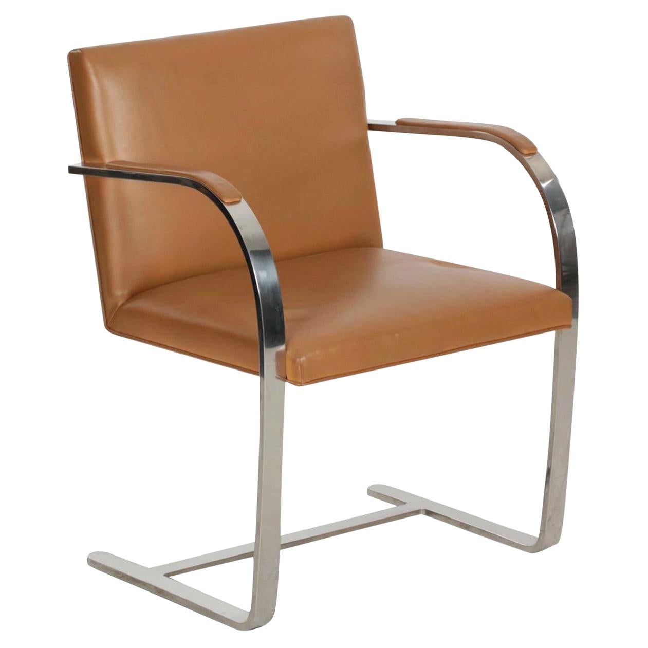 Modern Leather and Steel Brno Lounge Armchair by Mies van der Rohe for Knoll