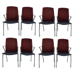 Modern Leather and Wooden Chairs with Chrome Legs