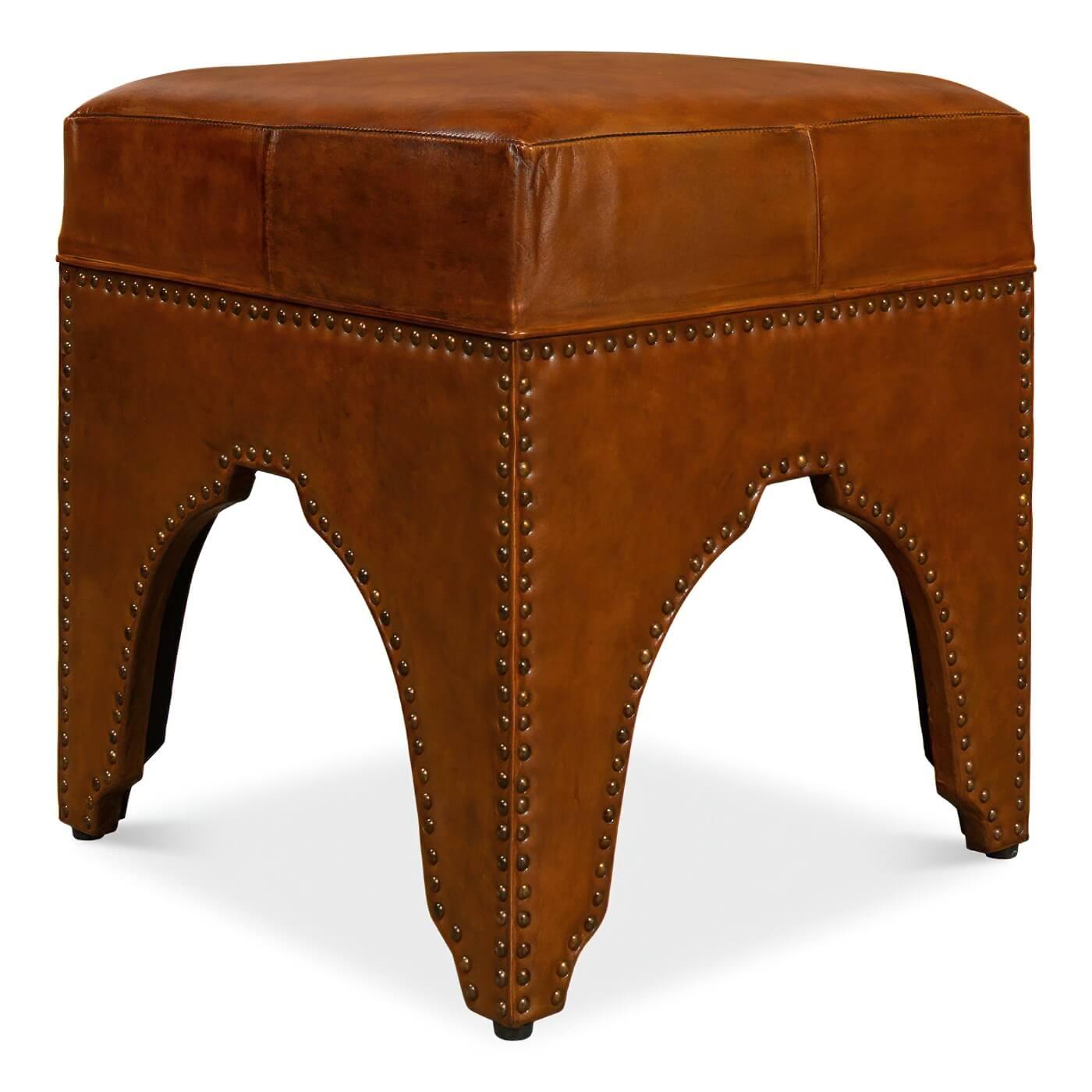 Indian Modern Leather Arch Base Ottoman For Sale