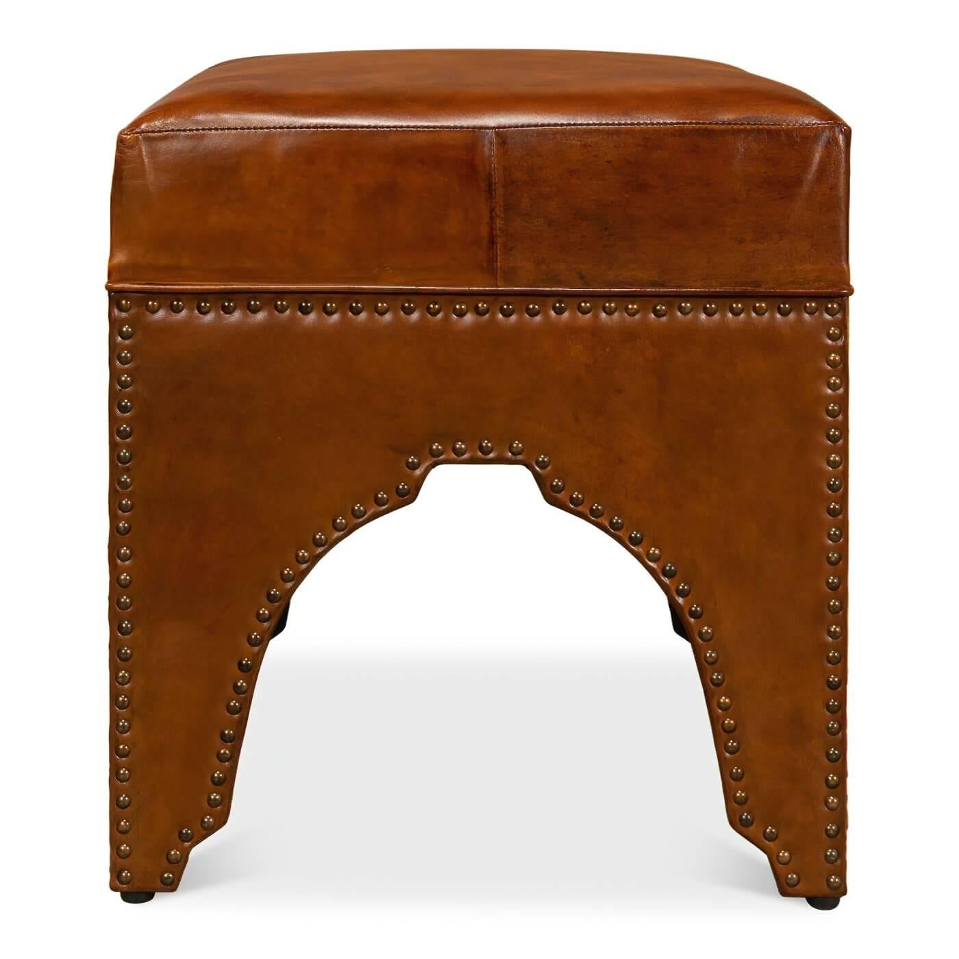 Contemporary Modern Leather Arch Base Ottoman For Sale