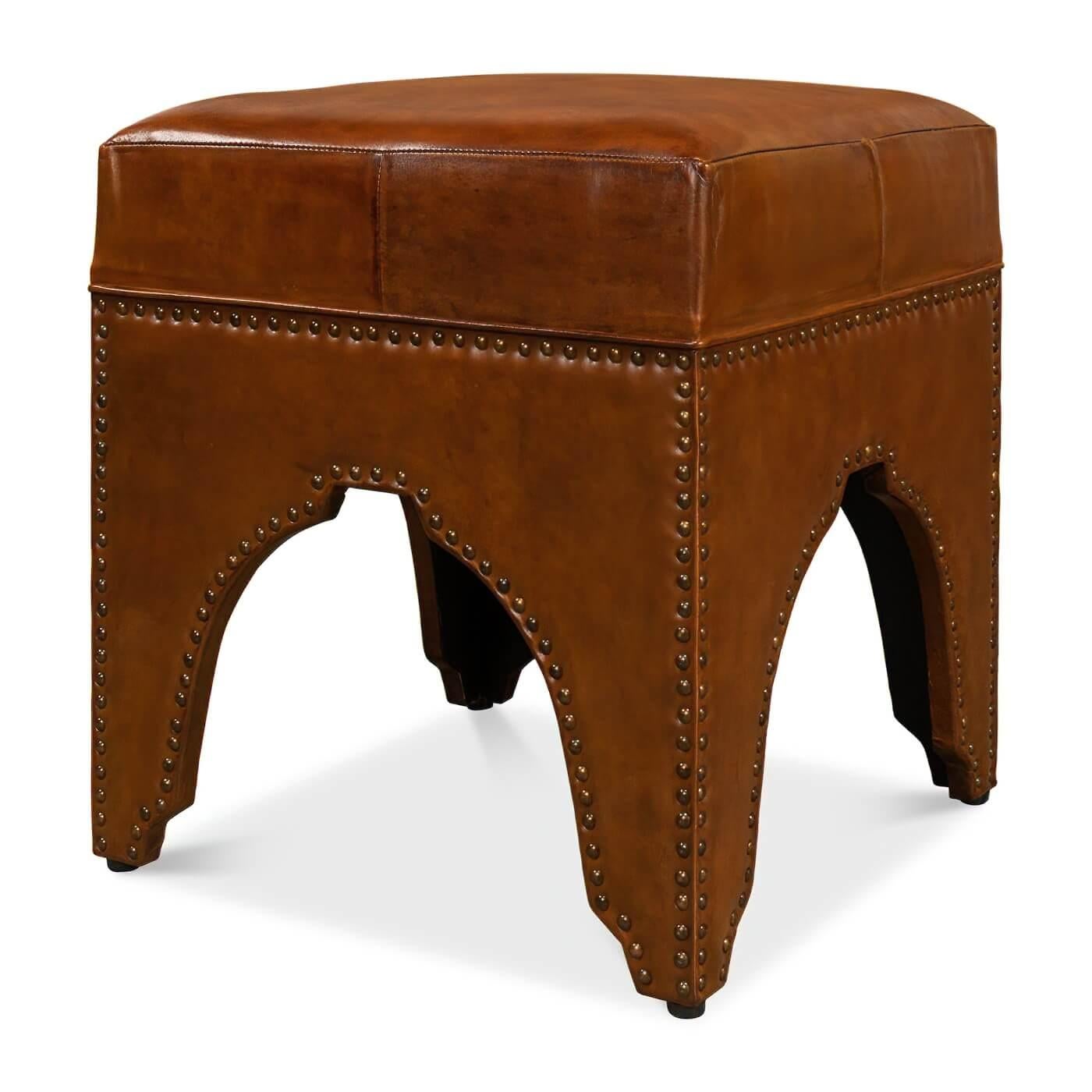 Modern Leather Arch Base Ottoman For Sale 1