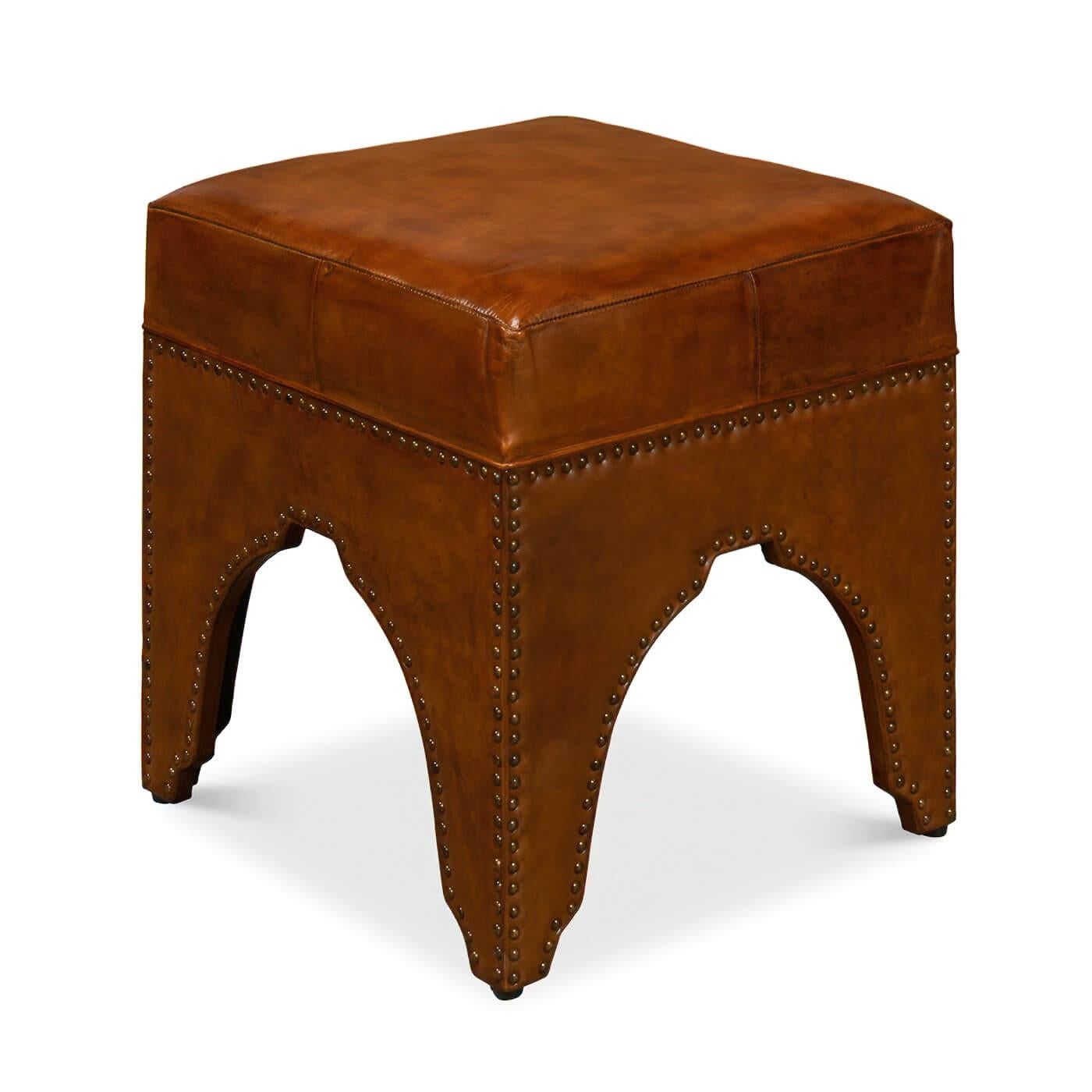 Modern Leather Arch Base Ottoman For Sale 3