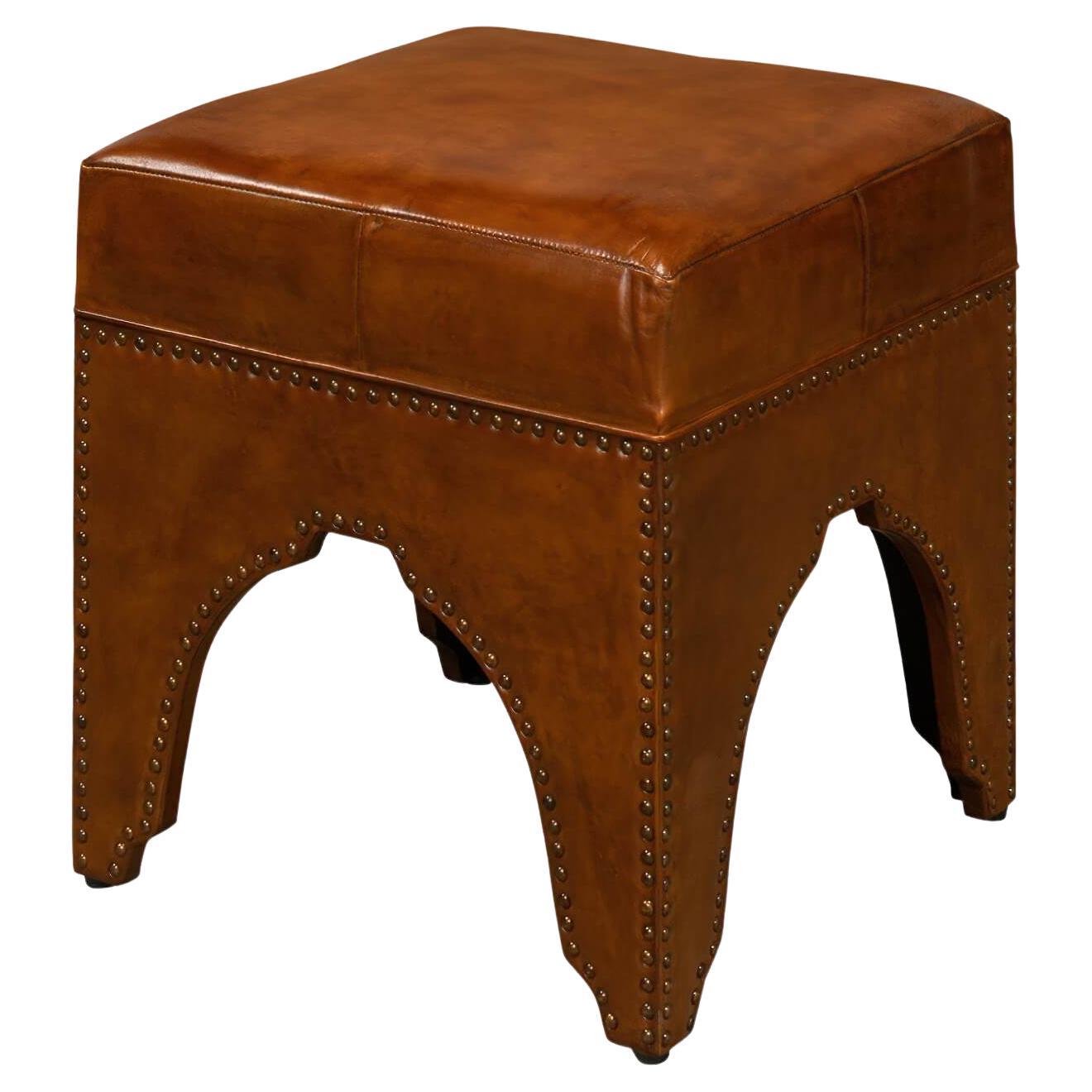 Modern Leather Arch Base Ottoman For Sale