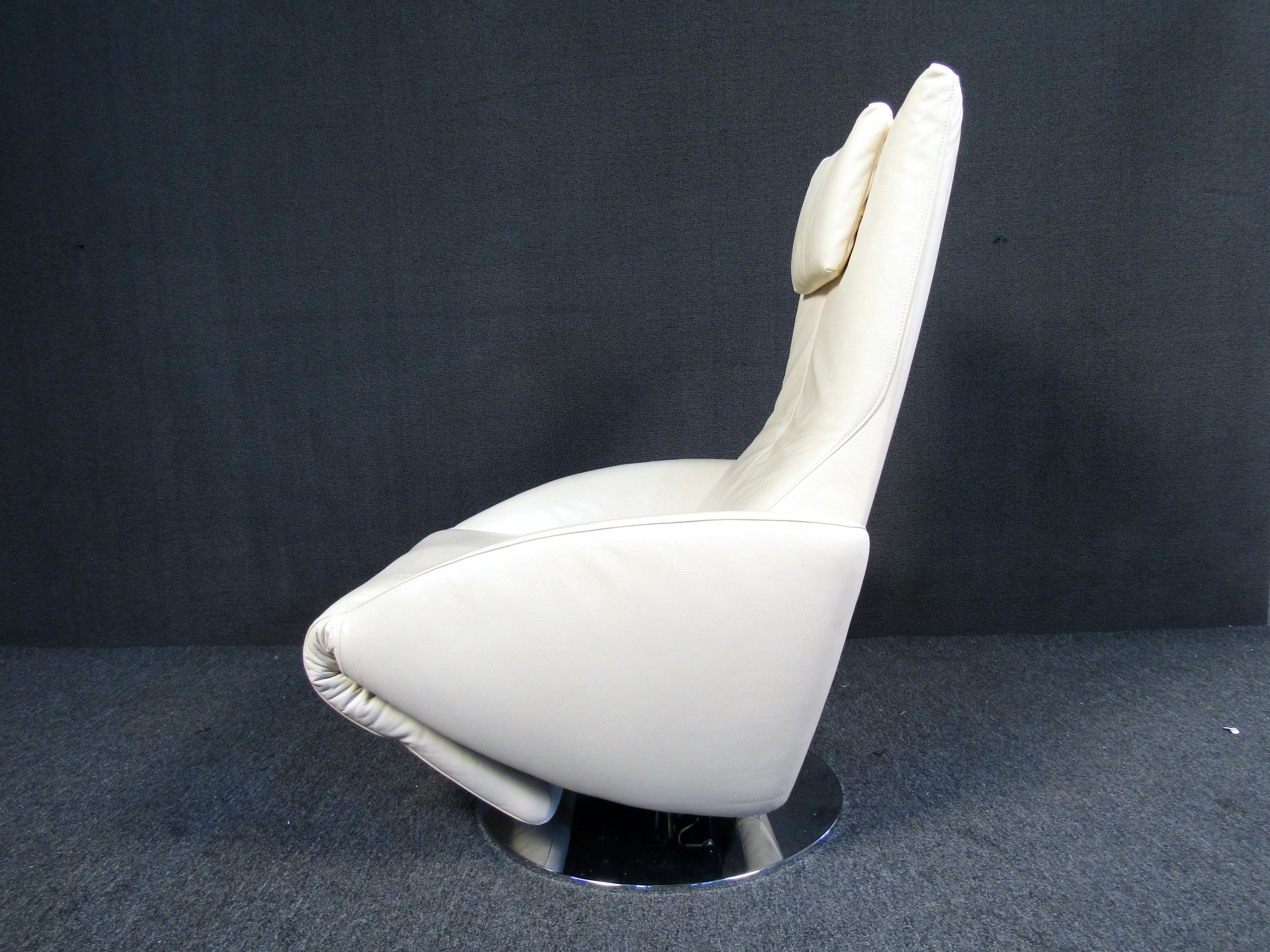 Swiss Modern Leather Armchair by FSM For Sale