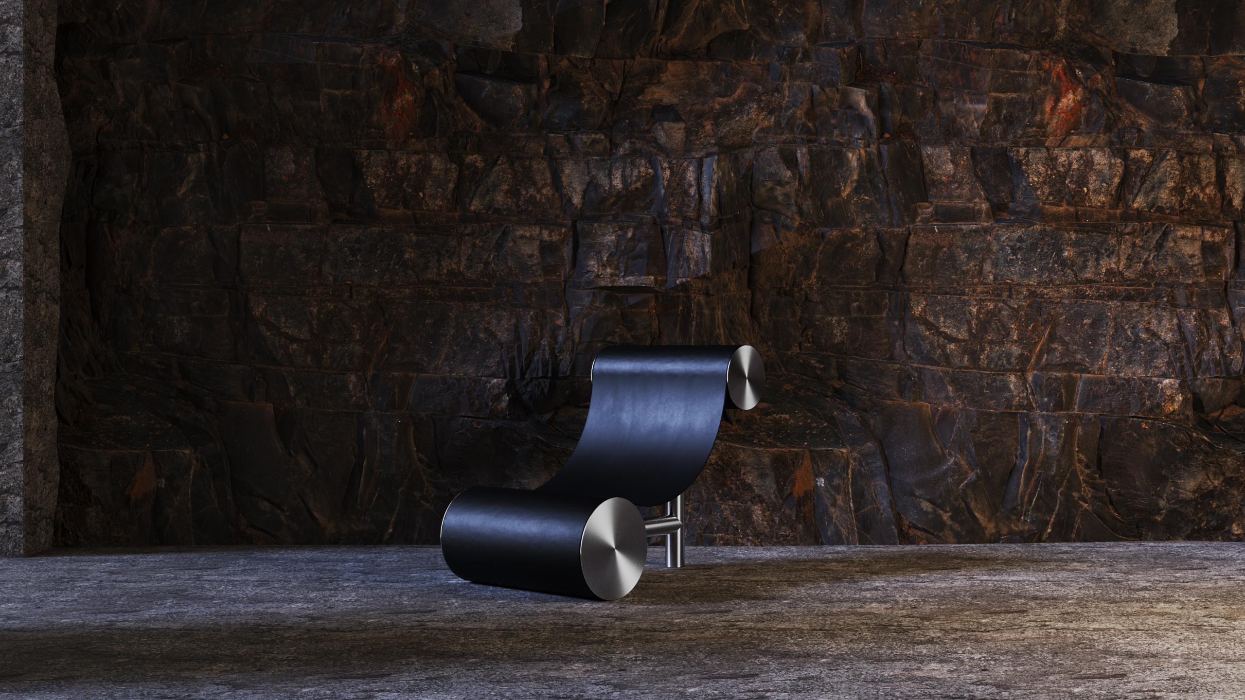 Brossé Fauteuil moderne en cuir 'Vero' de Palo Nero en vente