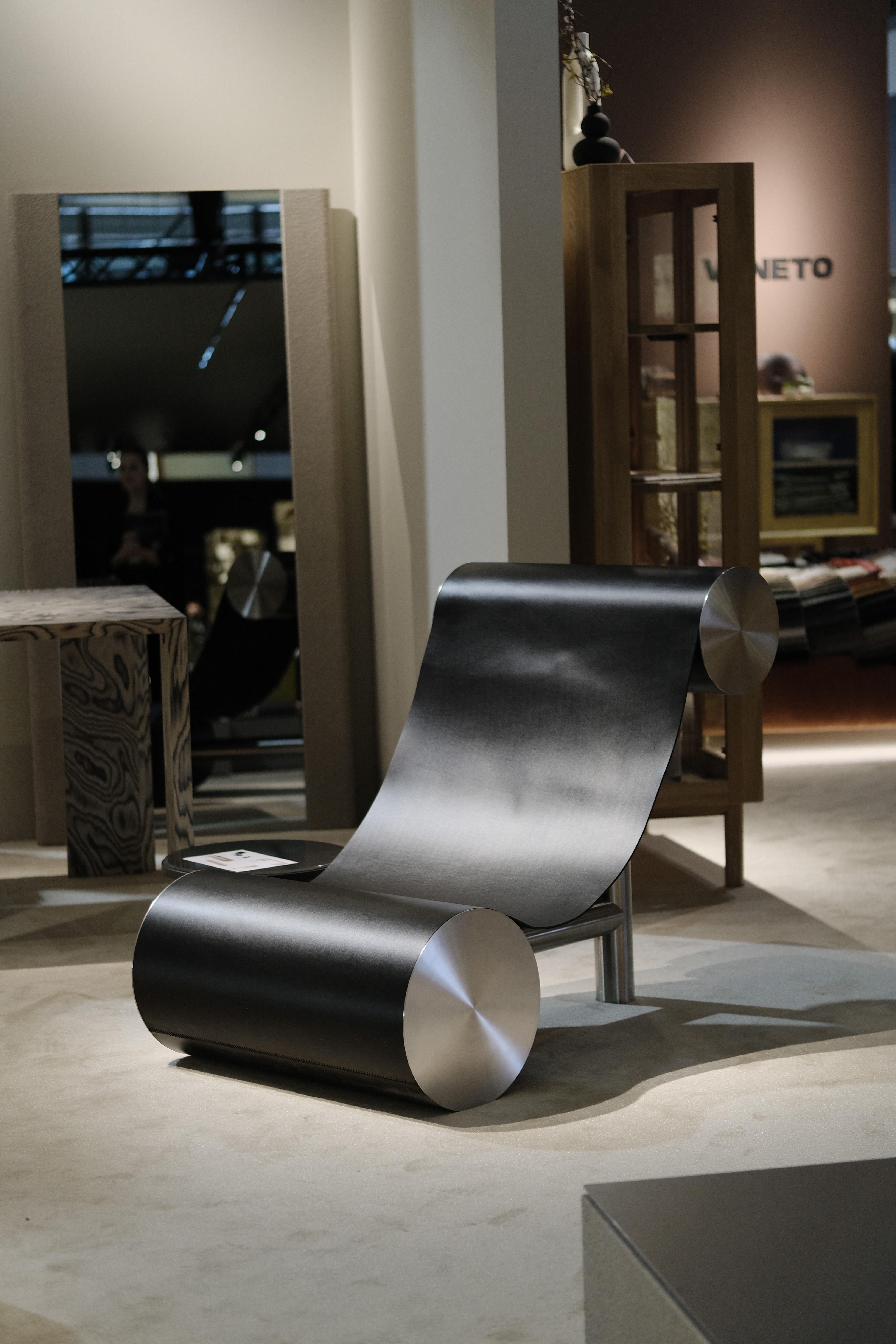 Acier inoxydable Fauteuil moderne en cuir 'Vero' de Palo Nero en vente