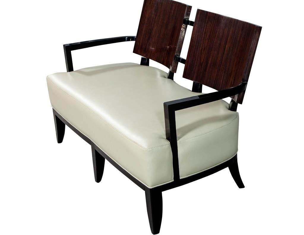 American Modern Leather Art Deco Style Settee Sofa Bench