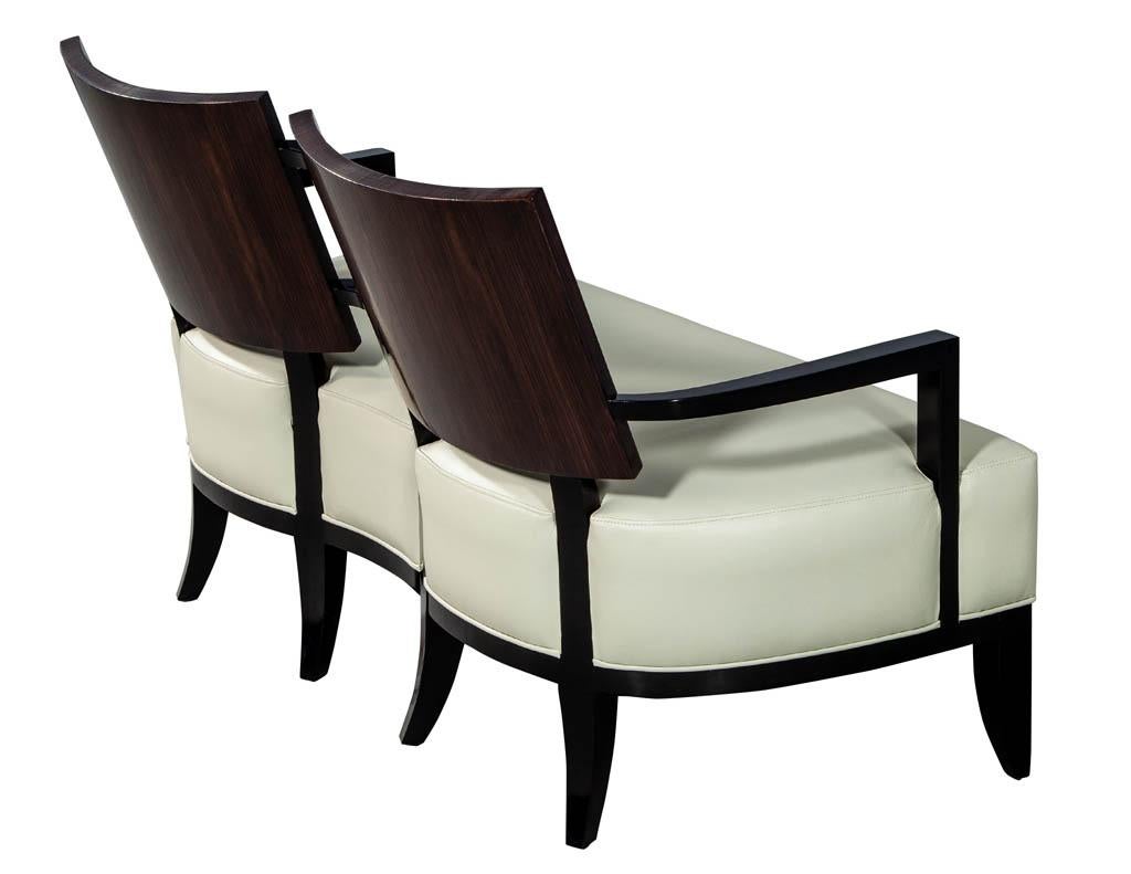 Modern Leather Art Deco Style Settee Sofa Bench In Good Condition In North York, ON