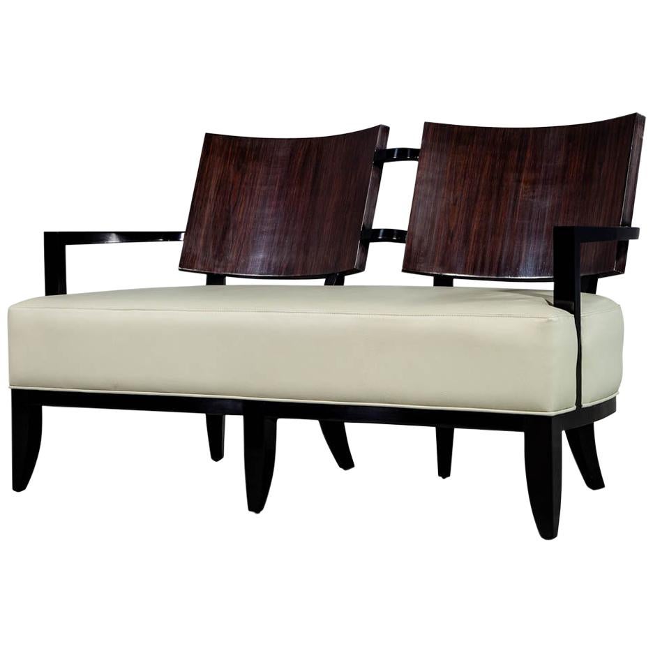 Modern Leather Art Deco Style Settee Sofa Bench